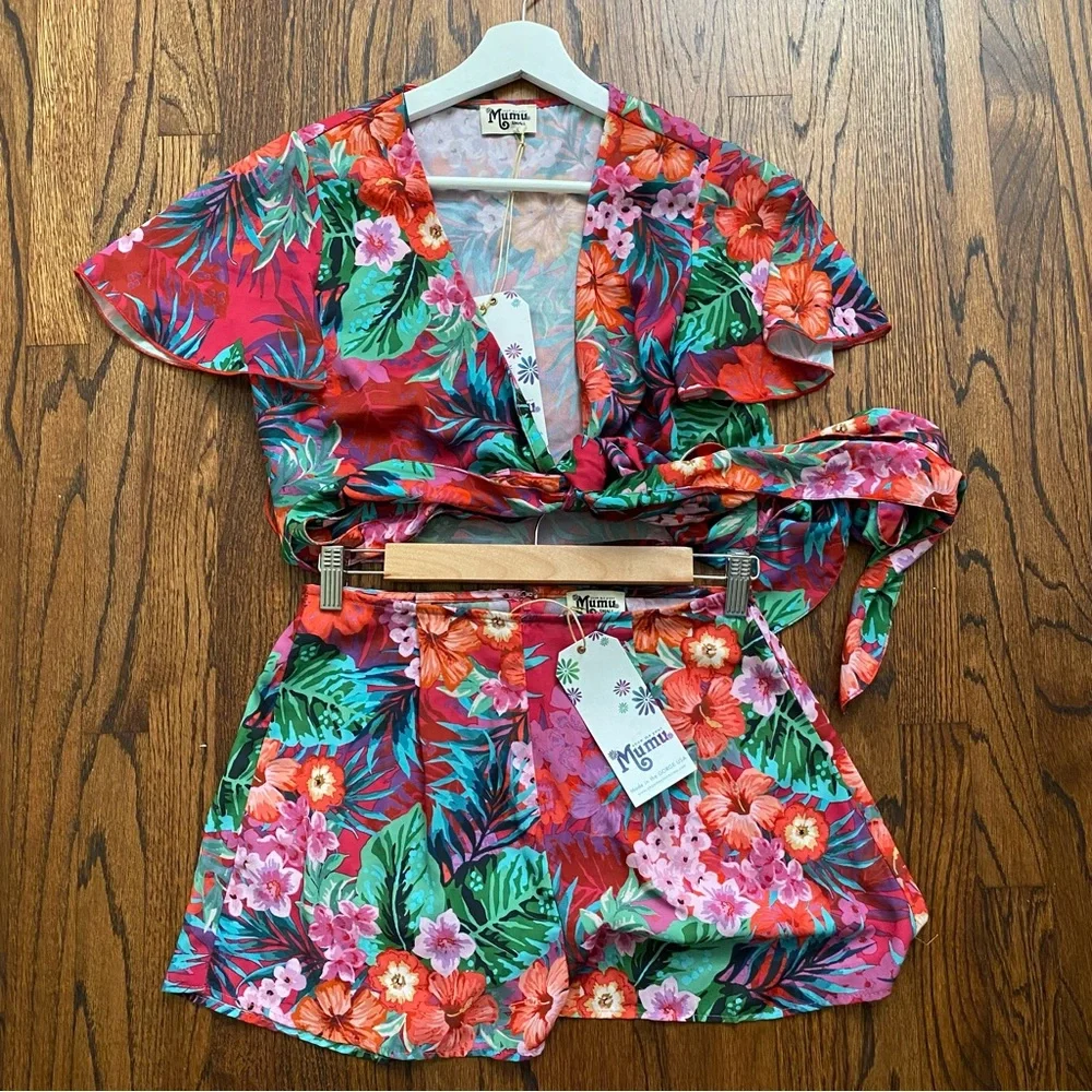 Show Me Your MuMu Pink Tropical Floral Crop and Shorts Set